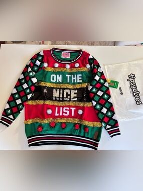 Tipsy Elves On the Nice or naughty List Holiday Sweater Green & Red Large